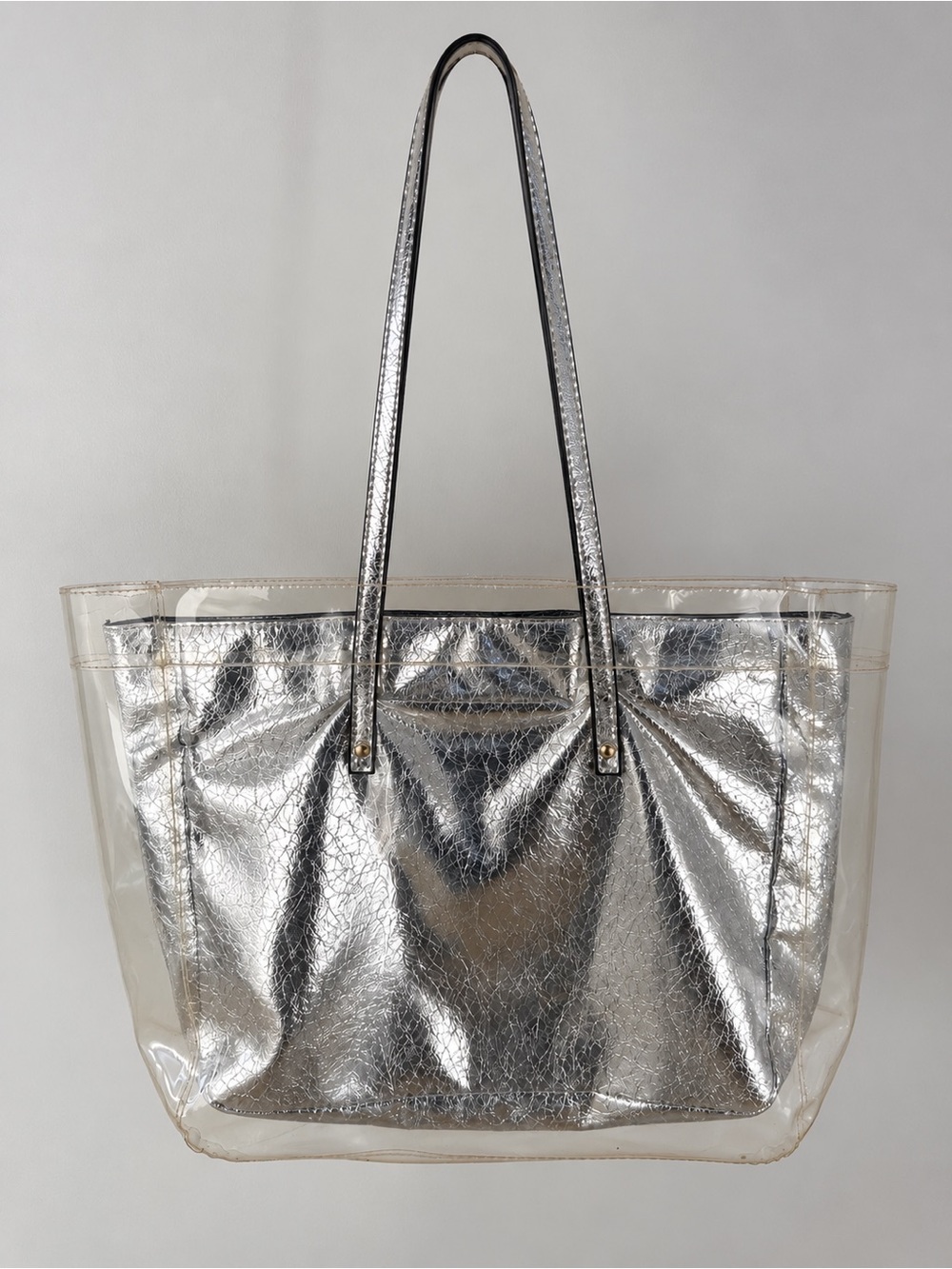 ALDO Metallic Silver Clear PVC Tote Bag